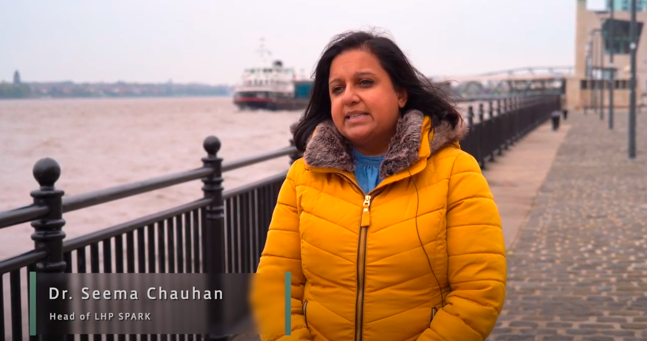 seema chauhan speaks by dockside in liverpool