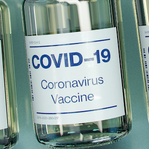 Coronavirus vaccine in a glass vial