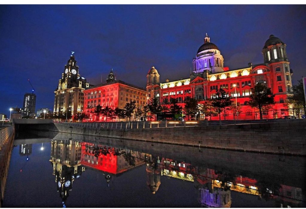 The Pier Head lit red for World Heart Day. Pic: Colin Lane, Liverpool Echo